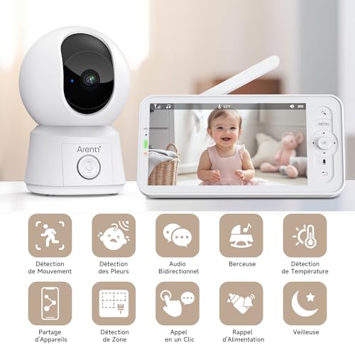 ARENTI Babyphone Camera Bébé, Baby Phone Vidéo Connecté Smartphone, Baby Moniteur Vidéo avec VOX, Détection de Température, Alertes Intelligentes/Vision Nocturne/Suivi Automatique 3 ARENTI Babyphone Camera Bébé, Baby Phone Vidéo Connecté Smartphone, Baby Moniteur Vidéo avec VOX, Détection de Température, Alertes Intelligentes/Vision Nocturne/Suivi Automatique pas cher