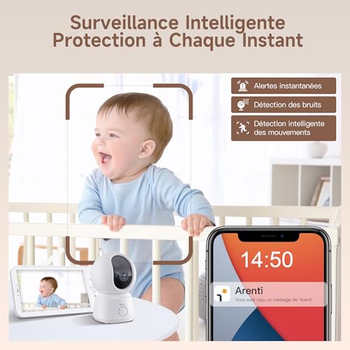 ARENTI Babyphone Camera Bébé, Baby Phone Vidéo Connecté Smartphone, Baby Moniteur Vidéo avec VOX, Détection de Température, Alertes Intelligentes/Vision Nocturne/Suivi Automatique 4 ARENTI Babyphone Camera Bébé, Baby Phone Vidéo Connecté Smartphone, Baby Moniteur Vidéo avec VOX, Détection de Température, Alertes Intelligentes/Vision Nocturne/Suivi Automatique pas cher