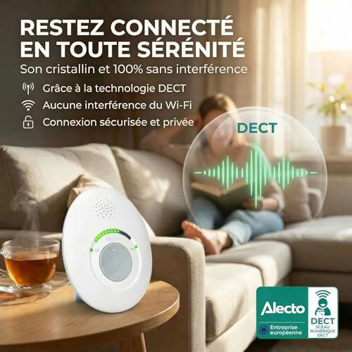 Alecto DBX110 Audio Babyphone – Interphone bébé numérique avec DECT – 300 m – design compact – échelle de volume LED – fonction VOX – faible rayonnement – blanc 4 Alecto DBX110 Audio Babyphone – Interphone bébé numérique avec DECT – 300 m – design compact – échelle de volume LED – fonction VOX – faible rayonnement – blanc pas cher