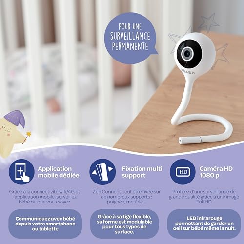 BÉABA, Ecoute Bébé Vidéo, Babyphone Zen Connect, Caméra Full HD 1080p, Talkie-Walkie, Longue Portée, Connexion Mobile et WiFi, Berceuses, Tige Flexible 4 BÉABA, Ecoute Bébé Vidéo, Babyphone Zen Connect, Caméra Full HD 1080p, Talkie-Walkie, Longue Portée, Connexion Mobile et WiFi, Berceuses, Tige Flexible pas cher