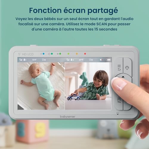 Babysense Moniteur HD Vidéo pour Bébé – Babyphone avec Écran Divisé 5“ et 2 Caméras 720p, Conversation Audio Bidirectionnel, Longue Portée, Veilleuse Réglable, Vision Nocturne, Berceuses 2 Babysense Moniteur HD Vidéo pour Bébé – Babyphone avec Écran Divisé 5“ et 2 Caméras 720p, Conversation Audio Bidirectionnel, Longue Portée, Veilleuse Réglable, Vision Nocturne, Berceuses pas cher