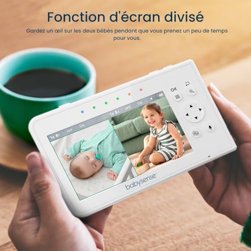 Babysense Moniteur Vidéo pour Bébé, Babyphone avec Écran Divisé 4,3“ et 2 Caméras, Veilleuse Réglable, Conversation Audio Bidirectionnel, Fonction PTZ, Longue Portée, Vision Nocturne, Berceuses 2 Babysense Moniteur Vidéo pour Bébé, Babyphone avec Écran Divisé 4,3“ et 2 Caméras, Veilleuse Réglable, Conversation Audio Bidirectionnel, Fonction PTZ, Longue Portée, Vision Nocturne, Berceuses pas cher