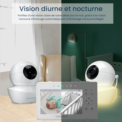 Babysense Moniteur Vidéo pour Bébé, Babyphone avec Écran Divisé 4,3“ et 2 Caméras, Veilleuse Réglable, Conversation Audio Bidirectionnel, Fonction PTZ, Longue Portée, Vision Nocturne, Berceuses 3 Babysense Moniteur Vidéo pour Bébé, Babyphone avec Écran Divisé 4,3“ et 2 Caméras, Veilleuse Réglable, Conversation Audio Bidirectionnel, Fonction PTZ, Longue Portée, Vision Nocturne, Berceuses pas cher