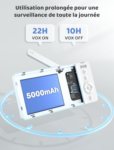 GHB Babyphone Camera 5″ Camera Bebe Surveillance 720P HD 5000mAh Écran IPS VOX Capteur de Température Zoom 4X 8 Berceuses Bidirectionnel Volume Réglable sans WiFi 5 GHB Babyphone Camera 5″ Camera Bebe Surveillance 720P HD 5000mAh Écran IPS VOX Capteur de Température Zoom 4X 8 Berceuses Bidirectionnel Volume Réglable sans WiFi pas cher