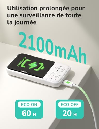 GHB Babyphone Caméra Bébé Surveillance 3,2 inches LCD Batterie 2100mAh Capteur de Température Vision Nocturne 2X Zoom Audio Bidirectionnel 4 GHB Babyphone Caméra Bébé Surveillance 3,2 inches LCD Batterie 2100mAh Capteur de Température Vision Nocturne 2X Zoom Audio Bidirectionnel pas cher