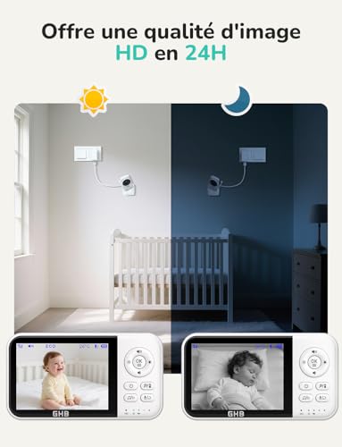 GHB Babyphone Caméra Bébé Surveillance 3,2 inches LCD Batterie 2100mAh Capteur de Température Vision Nocturne 2X Zoom Audio Bidirectionnel 5 GHB Babyphone Caméra Bébé Surveillance 3,2 inches LCD Batterie 2100mAh Capteur de Température Vision Nocturne 2X Zoom Audio Bidirectionnel pas cher