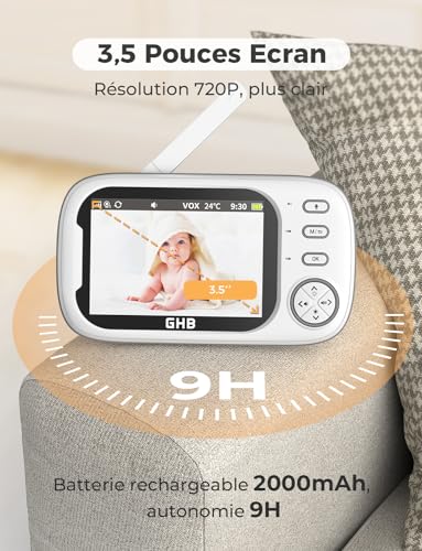 GHB Babyphone Camera Écran LCD 3,5 inches Camera Surveillance Bebe 4X Zoom 8 Berceuses sans WiFi 2,4 GHz Surveillance de Température Vision Nocturne 2 GHB Babyphone Camera Écran LCD 3,5 inches Camera Surveillance Bebe 4X Zoom 8 Berceuses sans WiFi 2,4 GHz Surveillance de Température Vision Nocturne pas cher
