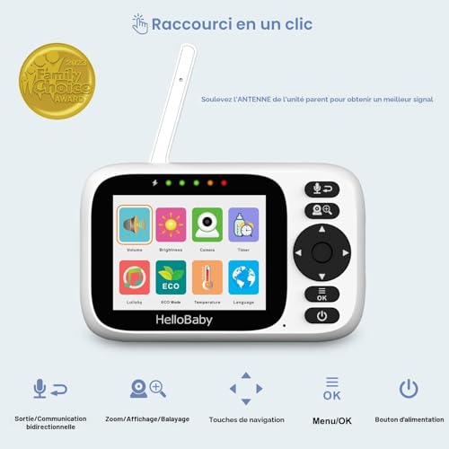 HelloBaby Babyphone Camera, 3,2’’ Écran IPS, Caméra de surveillance bébé, Babyphone sans WiFi, Audio bidirectionnel, Vision nocturne, ECO, Surveillance de température, 8 Berceuses, 305 mètres (HB6339) 2 HelloBaby Babyphone Camera, 3,2’’ Écran IPS, Caméra de surveillance bébé, Babyphone sans WiFi, Audio bidirectionnel, Vision nocturne, ECO, Surveillance de température, 8 Berceuses, 305 mètres (HB6339) pas cher