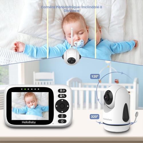 HelloBaby Babyphone Camera, 3,2’’ Écran IPS, Caméra de surveillance bébé, Babyphone sans WiFi, Audio bidirectionnel, Vision nocturne, ECO, Surveillance de température, 8 Berceuses, 305 mètres (HB6339) 5 HelloBaby Babyphone Camera, 3,2’’ Écran IPS, Caméra de surveillance bébé, Babyphone sans WiFi, Audio bidirectionnel, Vision nocturne, ECO, Surveillance de température, 8 Berceuses, 305 mètres (HB6339) pas cher