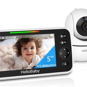HelloBaby Babyphone Caméra, 5” Écran 30 Heures Batterie, Rotation de 355° Camera Bébé Surveillance Vidéo, sans WiFi, Vision Nocturne, ECO, Température, Talkie-Walkie, 8 Berceuses, 305m Longue Portée HelloBaby Babyphone Caméra, 5” Écran 30 Heures Batterie, Rotation de 355° Camera Bébé Surveillance Vidéo, sans WiFi, Vision Nocturne, ECO, Température, Talkie-Walkie, 8 Berceuses, 305m Longue Portée pas cher