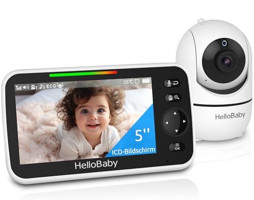 HelloBaby Babyphone Caméra, 5” Écran 30 Heures Batterie, Rotation de 355° Camera Bébé Surveillance Vidéo, sans WiFi, Vision Nocturne, ECO, Température, Talkie-Walkie, 8 Berceuses, 305m Longue Portée HelloBaby Babyphone Caméra, 5” Écran 30 Heures Batterie, Rotation de 355° Camera Bébé Surveillance Vidéo, sans WiFi, Vision Nocturne, ECO, Température, Talkie-Walkie, 8 Berceuses, 305m Longue Portée pas cher