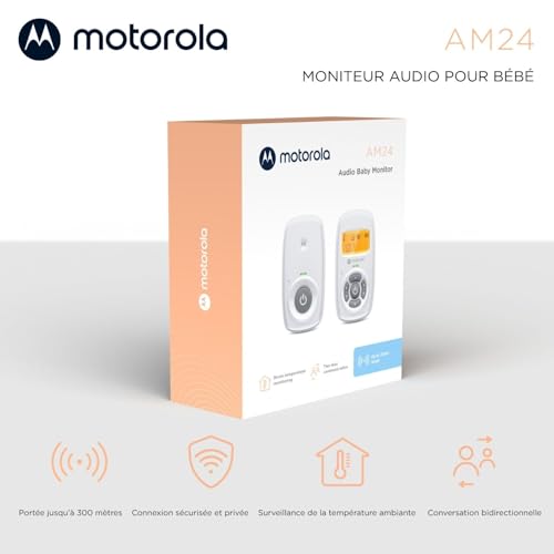 Motorola Nursery AM24 Babyphone Audio – Affichage rétro éclairé – Température Ambiante – 300 Mètres de Portée – Microphone à Haute Sensibilité – Blanc 2 Motorola Nursery AM24 Babyphone Audio – Affichage rétro éclairé – Température Ambiante – 300 Mètres de Portée – Microphone à Haute Sensibilité – Blanc pas cher