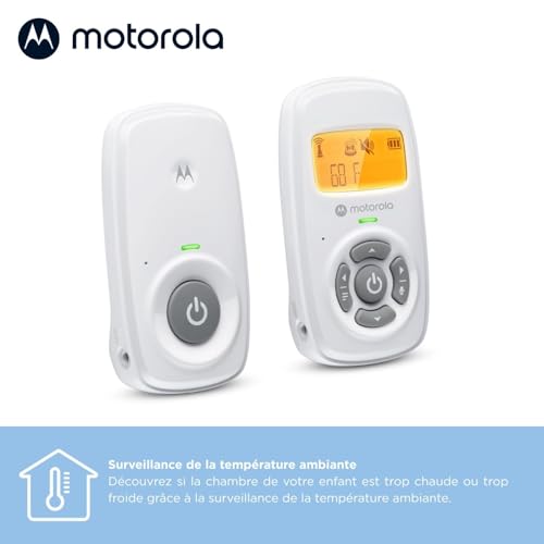 Motorola Nursery AM24 Babyphone Audio – Affichage rétro éclairé – Température Ambiante – 300 Mètres de Portée – Microphone à Haute Sensibilité – Blanc 4 Motorola Nursery AM24 Babyphone Audio – Affichage rétro éclairé – Température Ambiante – 300 Mètres de Portée – Microphone à Haute Sensibilité – Blanc pas cher