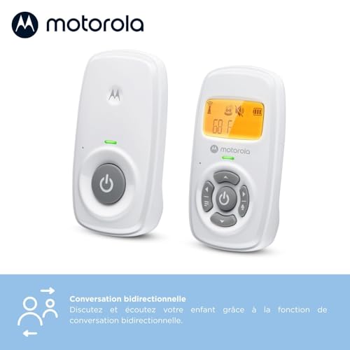 Motorola Nursery AM24 Babyphone Audio – Affichage rétro éclairé – Température Ambiante – 300 Mètres de Portée – Microphone à Haute Sensibilité – Blanc 5 Motorola Nursery AM24 Babyphone Audio – Affichage rétro éclairé – Température Ambiante – 300 Mètres de Portée – Microphone à Haute Sensibilité – Blanc pas cher