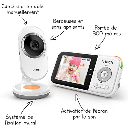 VTech BM3254 Moniteur pour bébé avec caméra, longue portée, écran LCD de 2,8″, veilleuse couleur, son et berceuses, conversation bidirectionnelle – Version FR Blanc 2 VTech BM3254 Moniteur pour bébé avec caméra, longue portée, écran LCD de 2,8″, veilleuse couleur, son et berceuses, conversation bidirectionnelle – Version FR Blanc pas cher