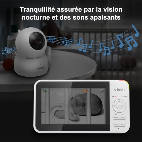 VTech VM924 Baby Monitor with Camera, Pan&Tilt,Video Baby Monitor with 5″ LCD Screen,Up to 17 Hrs Battery Life,1.33x Zoom,Night Vision,300m Long Range,Soothing Sounds,2-Way Talk,Secured Transmission 4 VTech VM924 Baby Monitor with Camera, Pan&Tilt,Video Baby Monitor with 5″ LCD Screen,Up to 17 Hrs Battery Life,1.33x Zoom,Night Vision,300m Long Range,Soothing Sounds,2-Way Talk,Secured Transmission pas cher